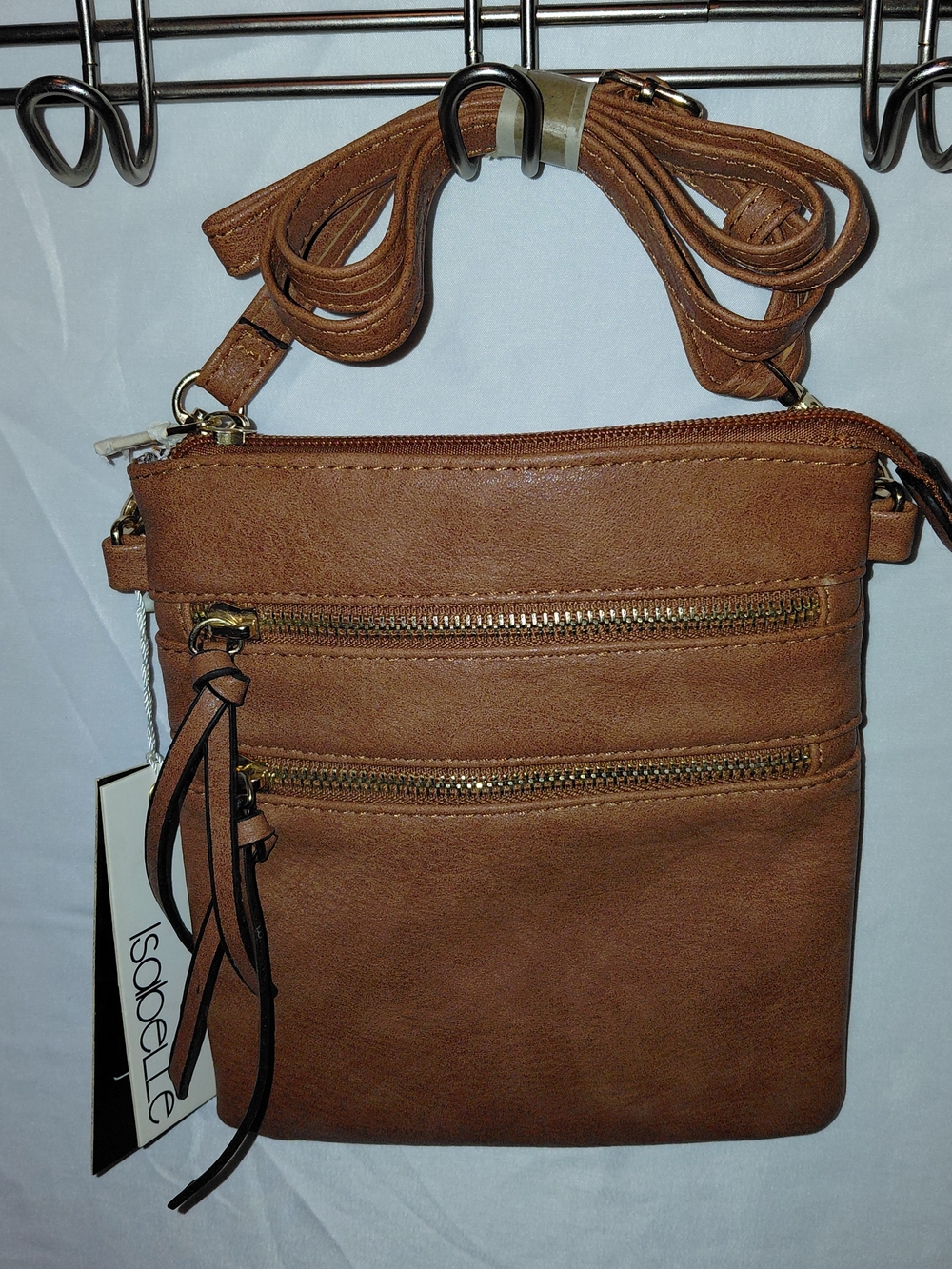 Isabelle Tan Crossbody Bag with Dual Zip Pockets